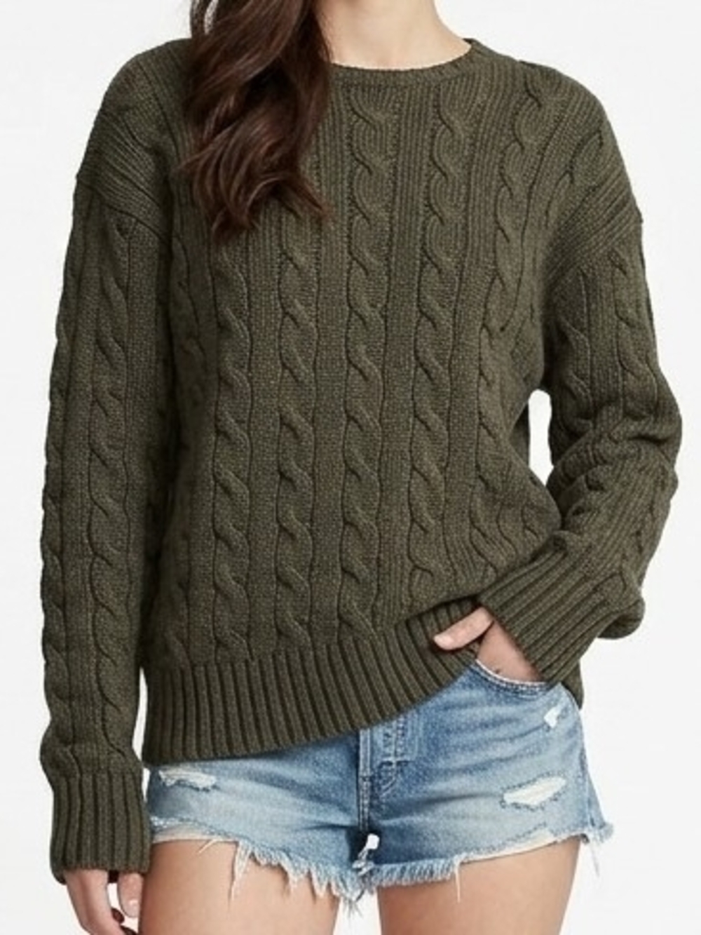 Vintage Polo Ralph Lauren Cable Knit Crewneck Sweater In Olive Khaki Green